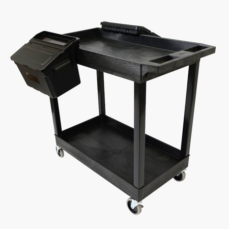 LUXOR Two Shelf Cart with Outrigger Bins LUXEC11-B-OUTRIG